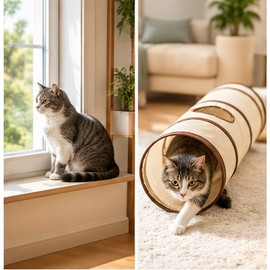 Collapsible Cat Tunnel for Indoor Cats - Foldable Play Tube with Peek Hole and Hanging Ball Toy