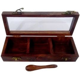 Purpledip Wooden Box: 3 Compartment Case with Transparent Cover - Ideal for Spices, Jewelry, or Trinkets (11872)