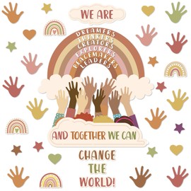 Lonfliness One World Together Classroom Decorations Boho Positive Rainbow Cutouts Motivational Bulletin Board Set Inspirational Classroom Wall Chalkboard Door Decor for Back to School Teacher Supplies