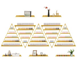 Ayiwiee 10 Pcs Metal Wall Mounted Rack, Triangular Shelves, 5 Tiers Gold Organizer Wall for Display Lipstick Perfume Essential Oil, Home Spa Nail Salon Decor