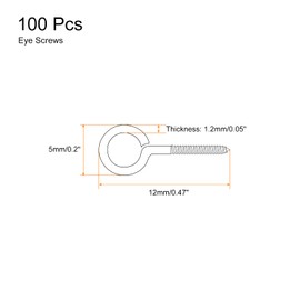uxcell 100Pcs Eye Screws, 304 Stainless Steel 12x5mm Small Self Tapping Screw Hooks Ring Mini Eye Pins for DIY Handwork Wooden Clay Pendants Cork Bottles, Silver
