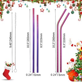 VEHHE Reusable Metal Straws Rainbow,10Pcs 10.5" Stainless Steel Drinking Straws with Case and Cleaning Brush for 20/30 Oz for Yeti RTIC SIC Ozark Trail Tumblers (5 Straight|5 Bent|2 Brush)