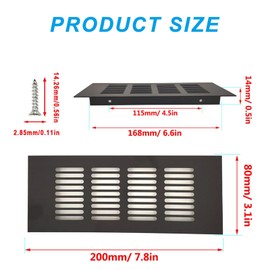 0XBIT Pack of 2 Ventilation Grille, Black, 20 x 8 cm, Aluminium Ventilation Grille, Simple Ventilation Grille, Square, Stylish and Practical, for Ventilation of Cupboards, Wardrobes