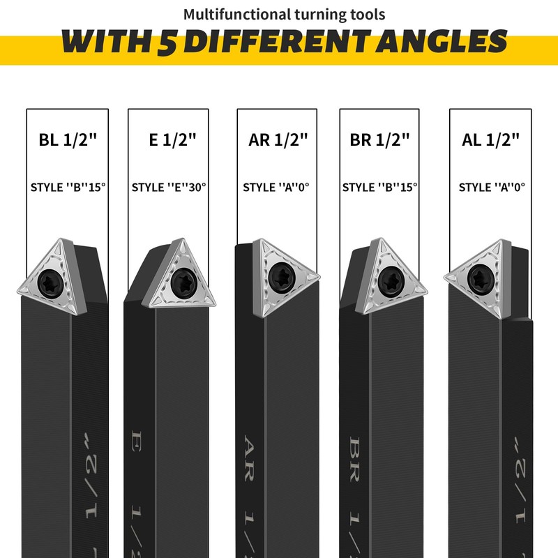 HAowosi Metal Lathe Cutting Tools,5 Sets of 1/2" Carbide Metal