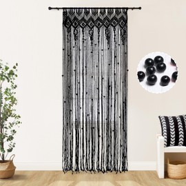 Black Curtains for Bedroom 84 Inches Long,Sheer Boho Macrame Lace Crochet Moody Gothic Curtains for Living Room Dark Academia Decor