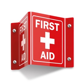 Rutdivin 6”x 6” Acrylic First Aid Sign, 120 Mil Wall Mount First Aid Projecting Kit Sign Red, Pack of 1