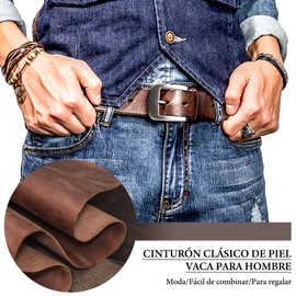 COTIACCV Cinturón Clásico para Hombre, Cinturón de Cuero Genuino, 38mm Cinturón Cuero Clásico los Hombres con Caja de Regalo, Cinto Hombre para Pantalones de Traje Jeans.(115cm)