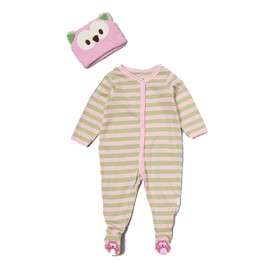 Vitamins Baby 2-Piece Footed Coverall Set Owl (9M, Pink)