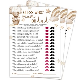 MXLINSW Guess Who Mommy or Daddy Baby Shower Game, 5x7 Inch Funny Baby Shower Games Cards, 25 Gender Neutral Cards, Little Star Gender Reveal Decorations, Infant Party Supply-B12