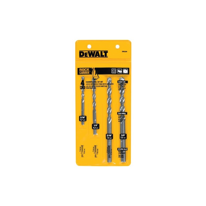 DEWALT Masonry Drill Bit Set, Percussion, 4-Piece (DW5204)