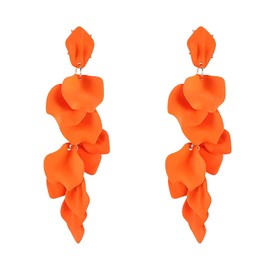 MALOYANVE Acrylic Rose Petal Dangle Studs Earrings for Women Long Exaggerated Flower Gold Plated Dangling Drop Statement Floral Tassel Earrings (Orange)
