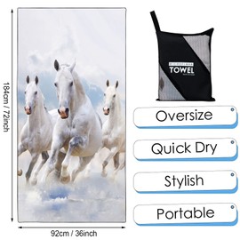 Zomer Beach Towel Large 90 x 180 cm Quick-Drying Microfibre Printed with White Horse Motif