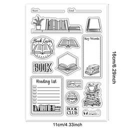 PH PandaHall Book Reading Label Clear Stamps Craft Stamps Mini Art Label Plastic Stamp Clear Rubber Stamps Transparent Silicone Stamp for DIY Scrapbooking Card Making Photo Album Decorative