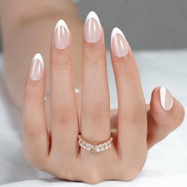 White French Tip, Jofay Fashion Press on Nails, 320Pcs Nude Short Almond Nails, Pre-applied Tip Primer & Base Coat, Salon Fake Nails, 16 Sizes