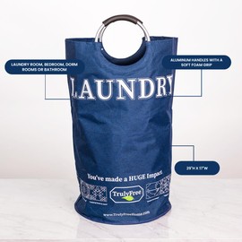 Truly Free Waterproof Laundry Tote - Fabric Hamper with Handles for Bedroom, Dorm, Teen Room - Standing Clothes Basket for Dirty Laundry
