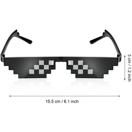 3 Pack Whole Thug Life 8 Bits Pixelated Meme Party Sunglasses Mosaic Gamer Photo Props Glasses for Men Women, Black, Large