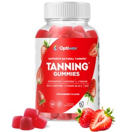 Optiwav Tanning Gummies for Women - Self Tan Supplement That Work Fast Without Sun - Daily Chews with Beta Carotene Astaxanthin Lycopene Vitamins for Skin Health Glow Up Sunless Tan - Vegan Sugar Free