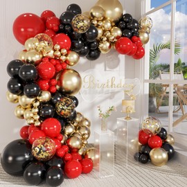 147pcs Red Black Gold Balloons Arch kit, 18 12 10 5 inch Red Black and Gold Balloons Garland for Anniversary Casino Night Hollywood New Years Movie Night Birthday Decorations