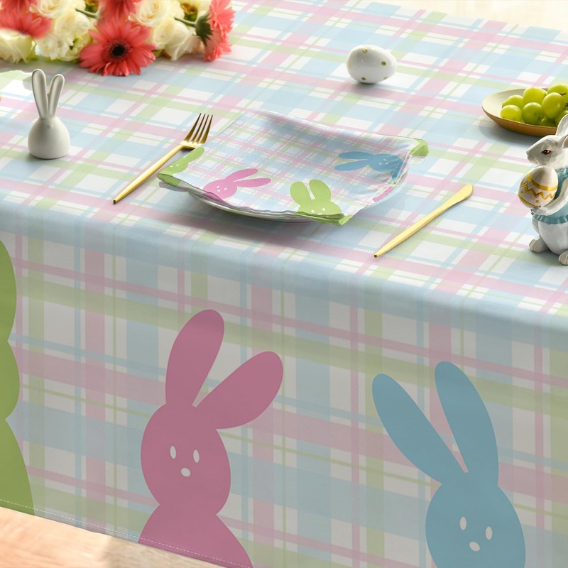 Horaldaily Easter Tablecloth 60x120 Inch, Spring Bunny Happy Easter Table