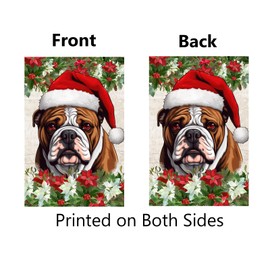 Christmas Dog Garden Flag English Bulldog with Santa Hat Yard Flag 12x18 Inch Double Sided for Outside Xmas Winter Holiday Decorations Banner Front Porch Yard Lawn Decor