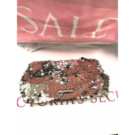 Victoria's Secret Bling Flip Sequin Cosmetic Makeup Clutch Bag Gold Silver