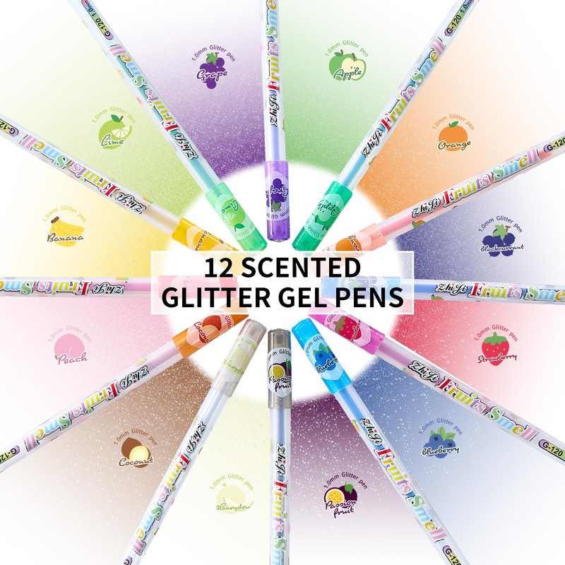 EpenGo Scented Glitter Gel Pens for Adults, 12 Colors Fruity