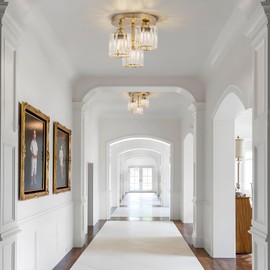 ONEPIZKU Crystal Semi Flush Mount Ceiling Light,3-Light Modern Ceiling Light Fixtures Glod Hallway Lighting with Clear Crystal Shade for Kitchen Entryway Bedroom Laundry Room