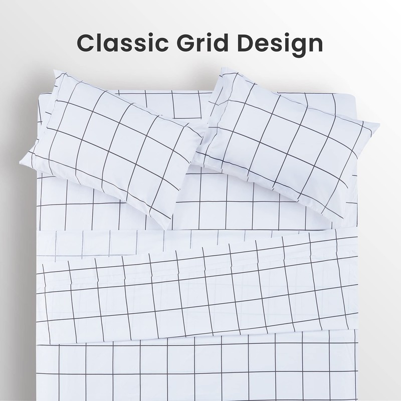 SLEEP ZONE Printed Plaid Queen Size Sheet Set 4 Piece