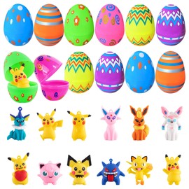 Dowdiles Pack of 12 Filled Easter Eggs with 12 Cartoon Figures Set, Plastic Eggs for Filling, Fillable Easter Eggs, Easter Eggs Filled with Toys, Easter Gifts Children, Easter Eggs for Filling