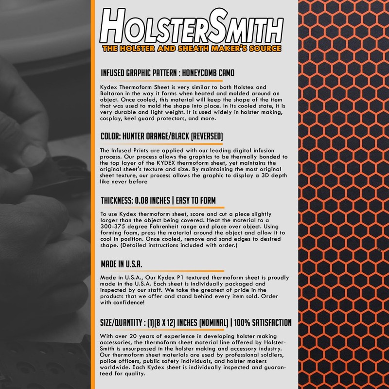KYDEX Thermoform Sheet - (Honeycomb Camo) - (Hunter Orange/Black -