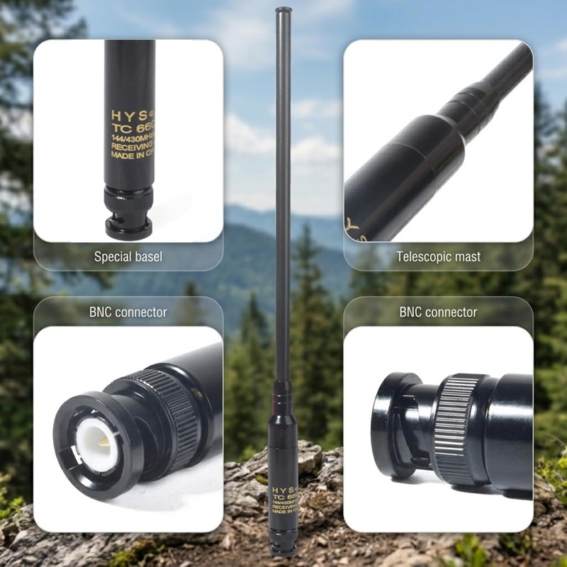 HYS BNC Telescopic Whip Handheld Dual Band Antenna,VHF 144MHz &