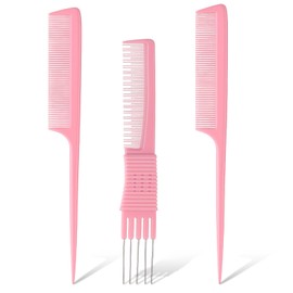 3PCS Teasing Combs for Women, Teasing Comb with Metal Pick, Rat Tail Combs for Women and Men Adding Volume Styling for Party