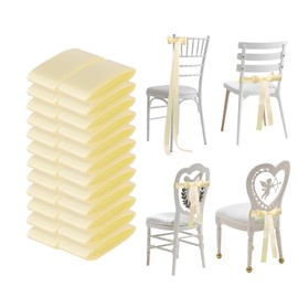 24 Pcs Wedding Ribbon Bows Satin Weeding Chair Bows Sashes Aisle Decorations Satin Bows for Chairs Decorative Ribbons Sashes for Pew Back Elegant Ceremony Ribbons (Beige)