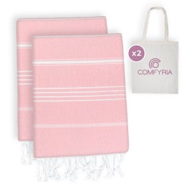 COMFYRIA Turkish Beach Towel with Travel Bag - 1/2/4/6 Pack - XL 39x71 Cotton Beach Towel - Prewashed - Sandfree, Quick Dry, Lightweight Beach Blanket - Travel Essentials Clearance - Light Pink