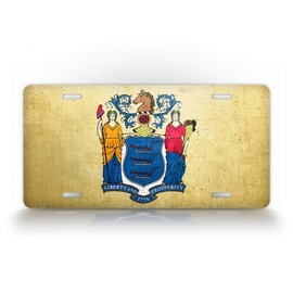New Jersey Americana Weathered Metal Flag License Plate Antique NJ State Flag Auto Tag