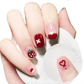 Press On Nails Long Coffin Bellarine Tapered full coverage glossy false Nails, Fake Arcylic press on nails hand manicure for women (Short-Strawberry)