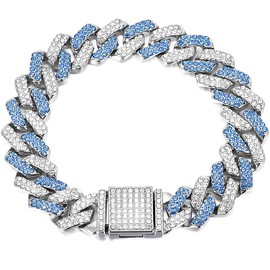 Blue Dog Chain, Diamond Cuba Link Dog Collar Metal Dog Necklace Cat Chains Pet Crystal Collars Jewelry for Small Medium Large Dogs Cats, 8-inch