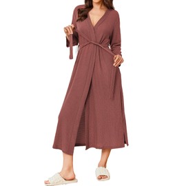 Ekouaer Women's Robe Long Waffle Knit Bathrobe Lightweight Soft Kimono Robes Loungewear