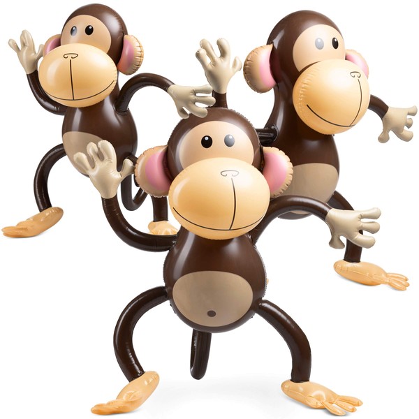 Large Inflatable Monkey (Pack Of 3) 27 Inch Monkeys, For Baby Shower, Safari, Jungle Themed Party's, Birthday Favors And Decorations, For Kids And Toddlers