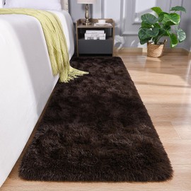 DETUM Coffee Runner Rug 2' X 6' Fluffy Brown Area Rugs for Bedroom Bedside Soft Living Room Shag Rugs Hallyway Entryway 61x183CM Room Decor