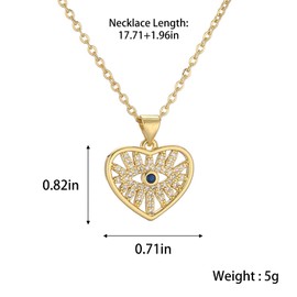 HETICA Gold Heart Evil Eye Necklace, Cubic Zirconia Heart Pendant Nacklaces Jewelry Gifts for Women