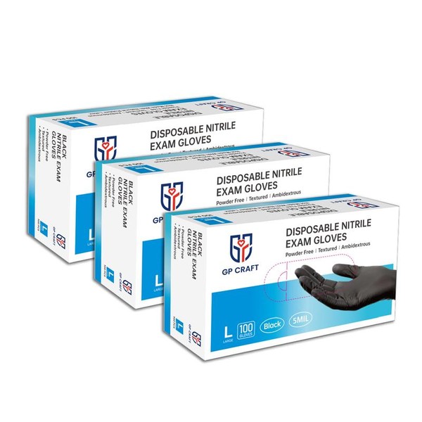GP Craft Black Nitrile durable disposable gloves, 5 mil, powder
