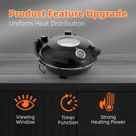 YIBAKE Electric-Pizza-Oven-Indoor, 12 Inches Countertop Cooker,800℉ Electric Pizza Maker, Ceramic Stone, Viewing Window, Black