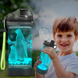 Ammonite - Botella de agua de pingüino para niños con luz LED brillante 3D, 14 onzas Tritan última intervensión de BPA, regalo creativo ideal para la escuela, niños, día festivo, camping, picnic