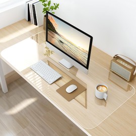 NATRKE Tapete de escritorio transparente grande de 39.4"x15.7", protector de escritorio de plástico para computadora, tapete de PVC con bordes redondeados para escritura, protector de mesa impermeable