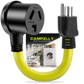 Campzlly Dryer Adapter Cord, NEMA 5-15P Male to 10-30R Female Power Adapter, Heavy Duty STW 10 Gauge Only for 15 Amp 120V Dryer, 12Inch, ETL Listed