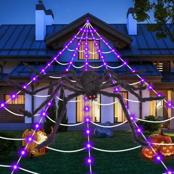 OCATO Halloween Decorations Spider Webs: Halloween Spider Web Lights 135