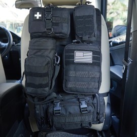 Universal Tactical Car Seat Back Organizer Bag Tactical Molle Vehicle Organizers Panel Gear Accessories with 5 Different Size Molle Pouches for Car Truck Ford Jeep Vehicle (C style-Black)