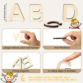 Xuhal 52 Pieces Letter Wooden Alphabet Magnets Fridge Alphabet for Home Classroom Learning Refrigerator School Board Toys Supplies