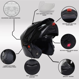 Milwaukee Helmets Gloss Black Ominous Dual Sport Advanced Motorcycle Modular Helmet DOT Approved MPH9821DOT - XX-Large
